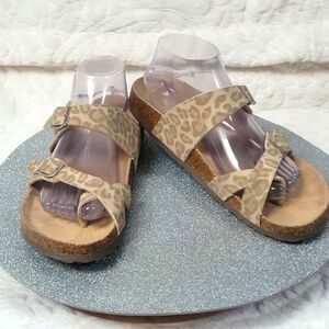 Arizona Jean Company Fairhaven Footbed Sandals Neutral Muted Leopard Print 10M